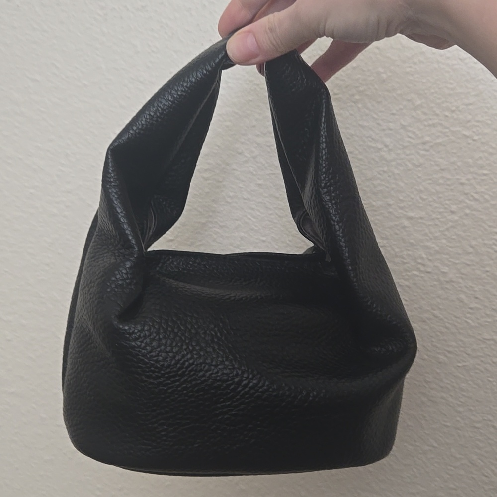 Black Faux Pebbled Leather Slouchy Hobo Bag Stylish Rare Mini Tote + Strap New - Picture 3 of 9